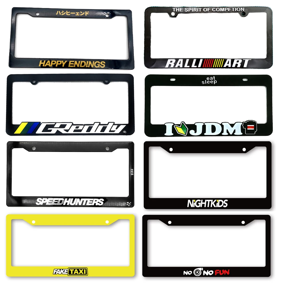 2PCS Car License Plate Frame Cover JDM Greddy Ralliart ABS Number Plate Holder For USA Standard Car Accessories Fake Taxi