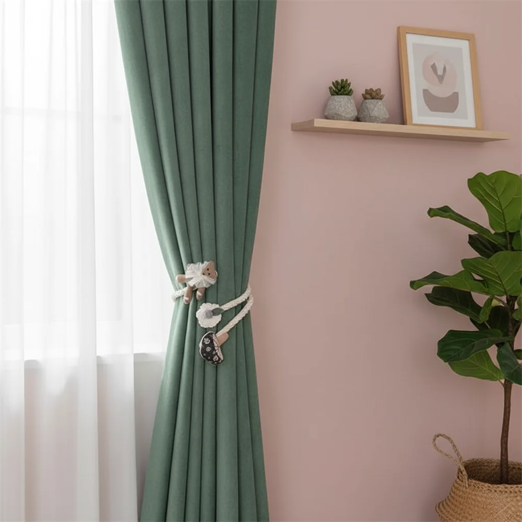 2 قطعة الدب الكرتون لطيف وزهرة رباط للستائر ، محبوك ربطات الستائر الناعمة ، حبال الستار ديكور المنزل على شكل قلب بناتي