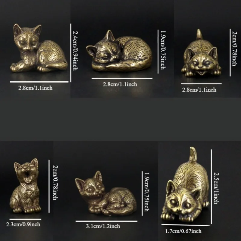 1PC Brass Kitty Ornament - Office Desktop Ornament with Bored Retro Tea Pet Brass Decorative Pendant Multi-style Statue