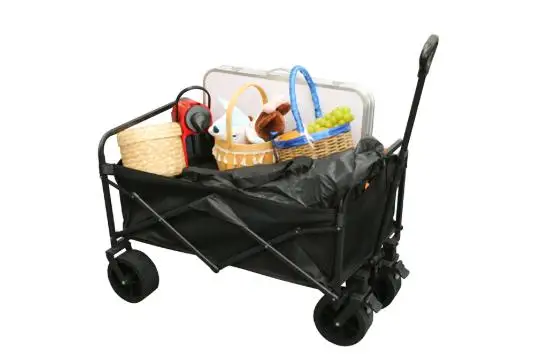 Collapsible Foldable Wagon with Wheels Cart Lightweight Utility Cart for Grocery, Camping, Shopping, Garden, Beach. Black