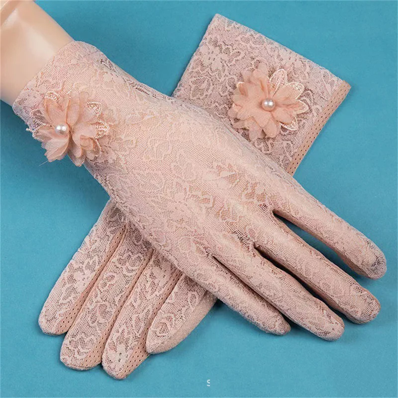 

UV Resistant Women's Sunscreen Gloves Ice Thin Driving Cycling Touch Screen Antislip Short Sunscreen Resistant Lace Short Gloves