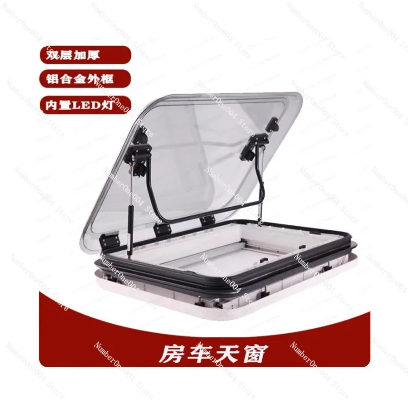 RV Skylight 500*500mm Double Acrylic Roof Window with 12V LED Light Awning Screen & Blind for Caravan Motorhome Camper