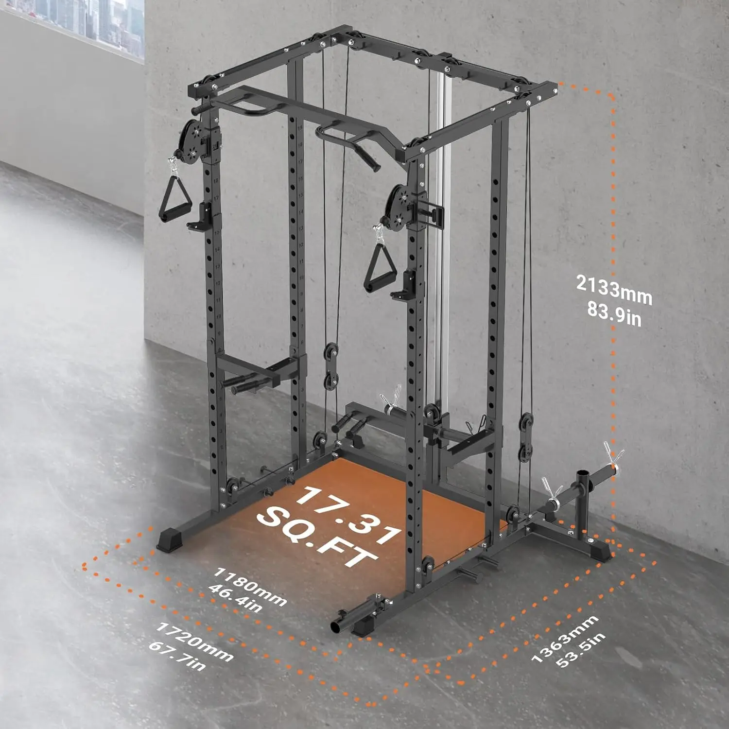 2000 LBS Power Cage with Dual Pulley Cable System, Heavy-Duty Steel Squat Rack for Home Gym Strength Training, Customized