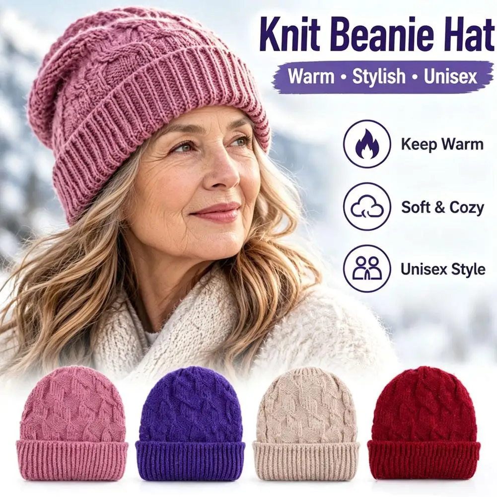 Winter's Knitted Hat Women Hat Warm Cap Knitted Beanie Girl Hats Woman Bonnet Thick Stretchy Hats Solid Warm Soft Bonnet