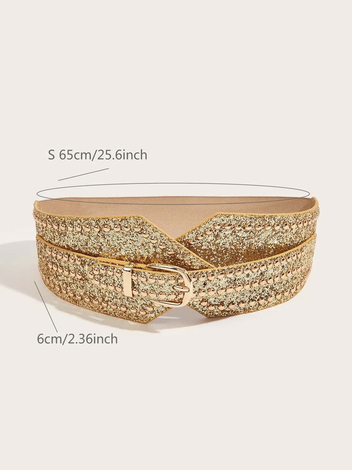 Elastic rubber waist seal with golden sequined rivets