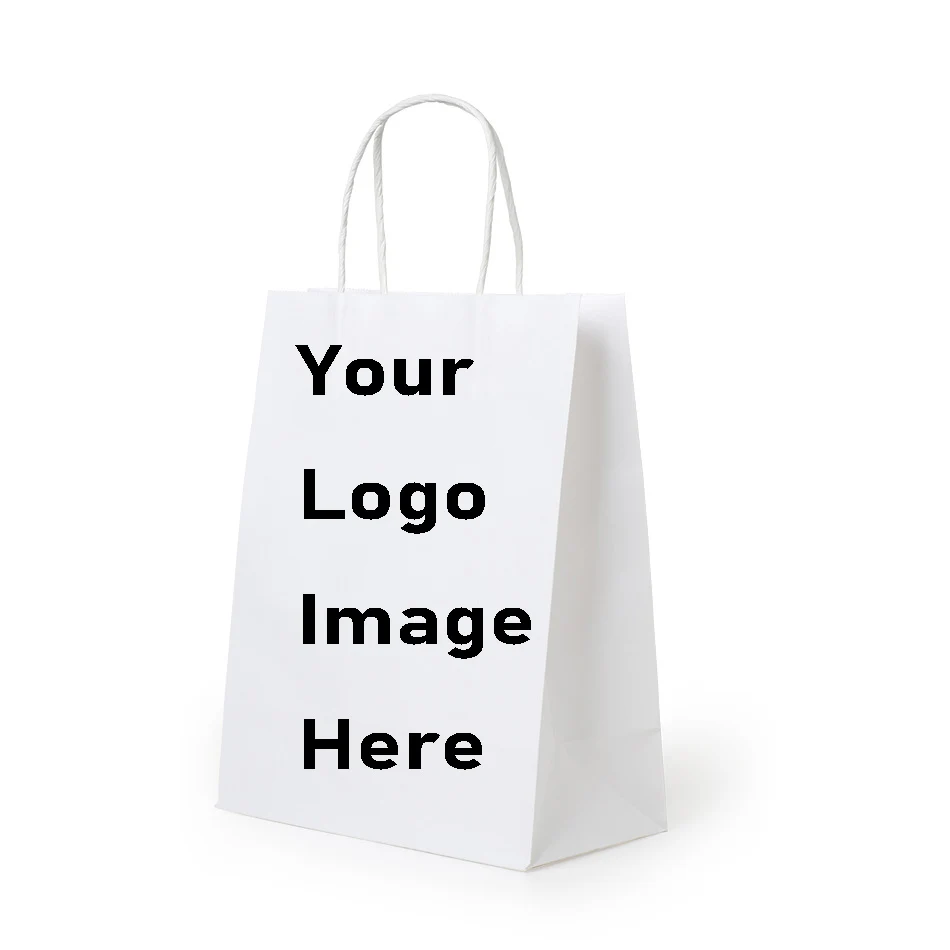 ถุงกระดาษโลโก้สั่งทำพิเศษสำหรับบรรจุภัณฑ์ขายปลีก ถุงช้อปปิ้งขายส่งสำหรับร้านบูติก-100 แพ็ค