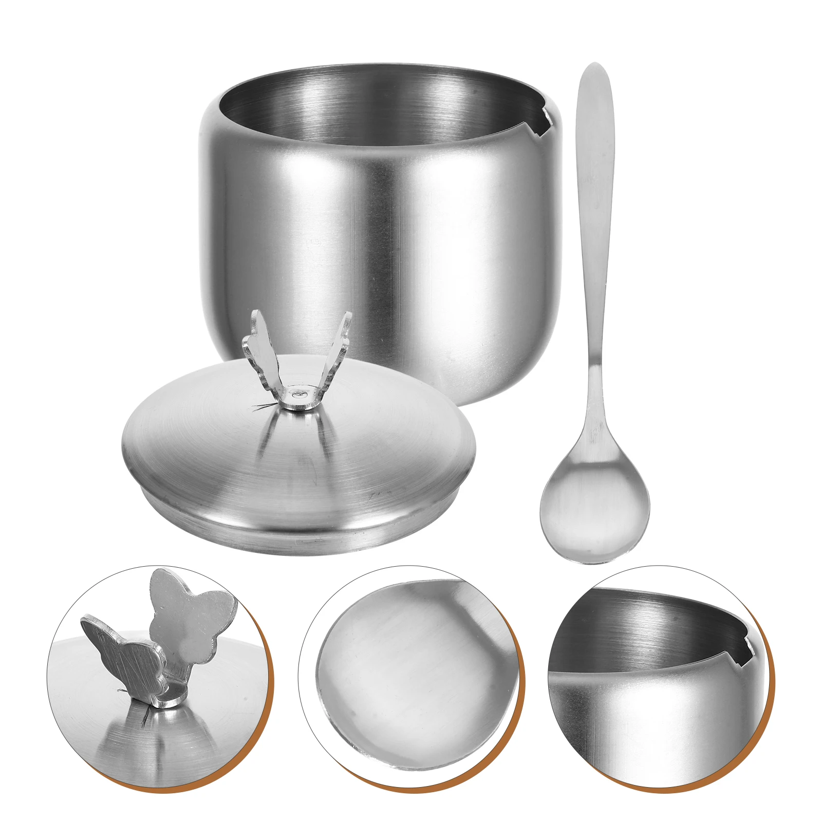 

1 Set Sugar Container Stainless Steel Spice Jar Spoon Condiment Storage Bowl Kitchen Decorative Sugar Dispenser Jar