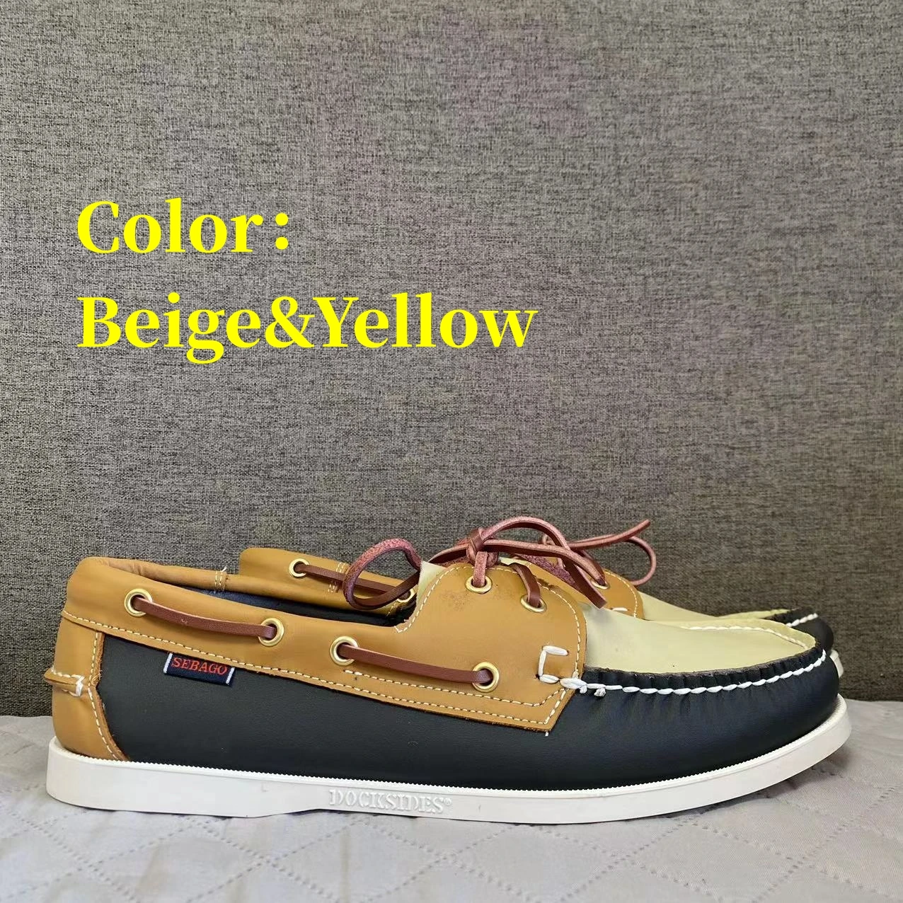 

Men Authentic Sebago Docksides Shoes - Premium Leather Moc Toe Lace Up Boat Shoes 013A