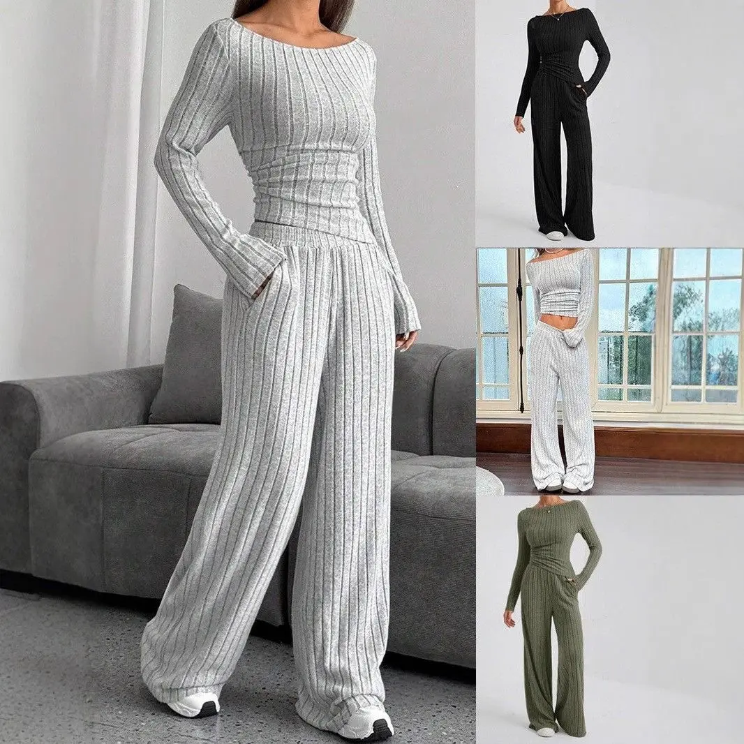 Loose Knitted High Collar Long Sleeve Two Piece Set Autumn Winter Casual  Color Pants Side Waist Inward Fashion Set