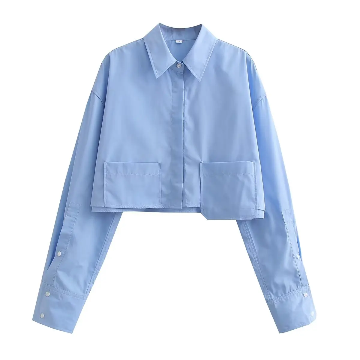 TRAF 2023 Striped Shirts for Women Summer Crop Top Female Long Sleeve Oversize Shirts and Blouses Women Pockets Button Up Shirts