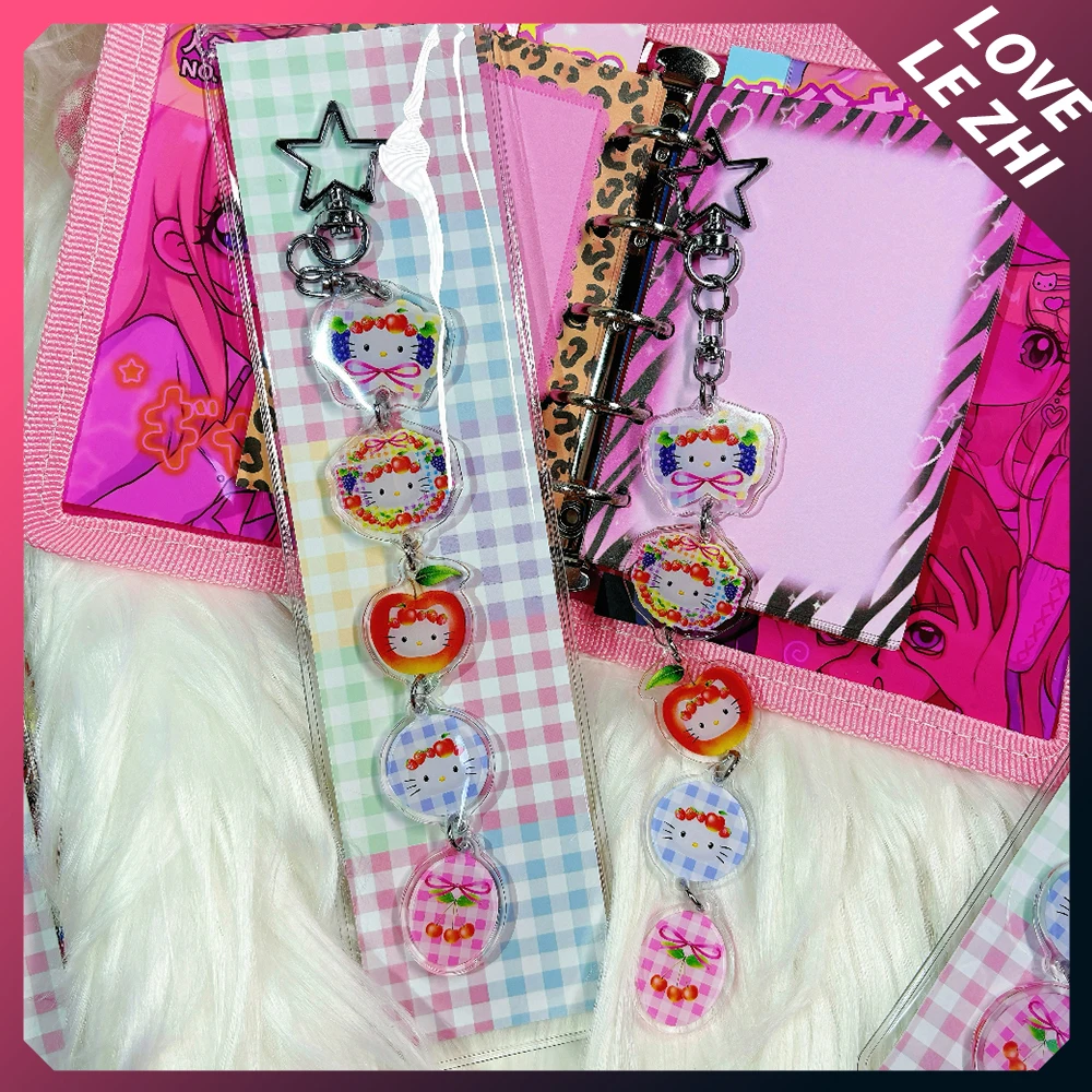 

Y2K Creative Cartoon Anime Kt Cat Fruit Keychain Cute Grape Apple Cherry Acrylic Keychain Mobile Phone Bag Accessories Gift