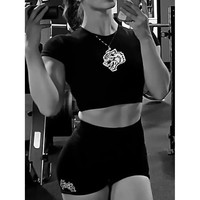 Clearance T-shirt Wolves Darc Women Crop Top Sport Gym Mujer Short Sleeves T-shirt Yoga Fitness Quick Drying Tee Sportswear