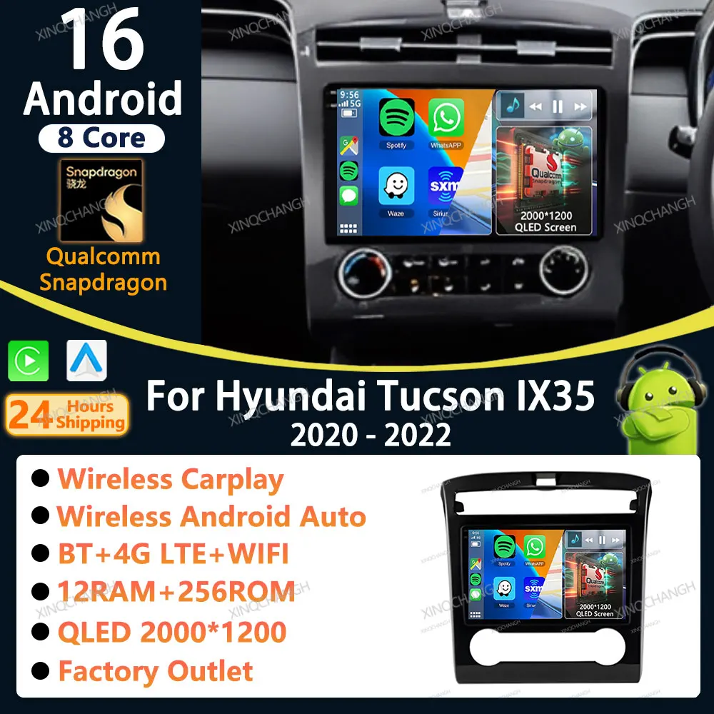 Android 16 Car Radio Carplay Auto For Hyundai Tucson IX35 2020 2021 2022 Casing Frame 2 DIN Qualcomm GPS 4G LTE 5G WIFI BT Video