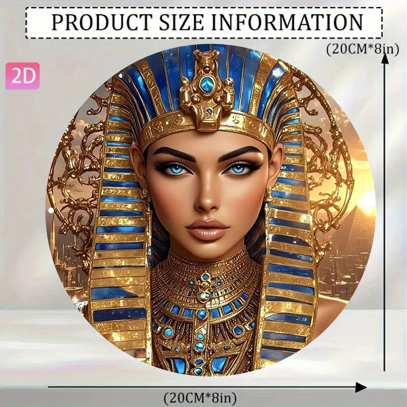 2D Flat - 2D Plane, 1pc Egyptian Queen Nefertiti Wall Decor - Vintage Egyptian Pharaoh Golden And Turquoise Metal Sign, 8X8 Inch