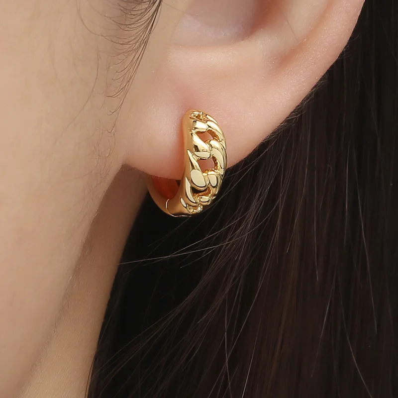 

Fashion New Jewelry Party Girl Stylish Copper Material Gold Plated C Shape Cuban Chain Link Earrings For Women
