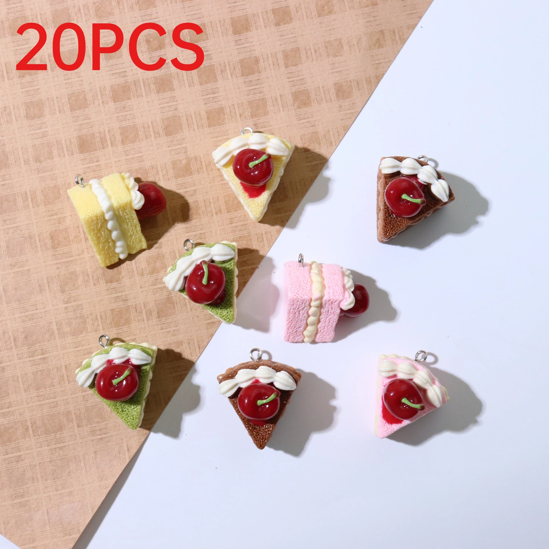 20Pcs Cute Triangle Cherry Cake Charms Resin DIY Accessories For Keychain Earphone Phone Chain Jewelry Making