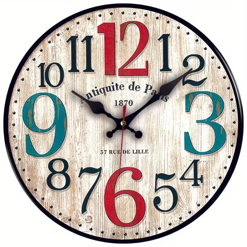 Vintage Pattern Wall Clock Rustic Wooden Hanging Watch Art Clock Home Decor Items Wall Watch Living Room Entryway Supplies
