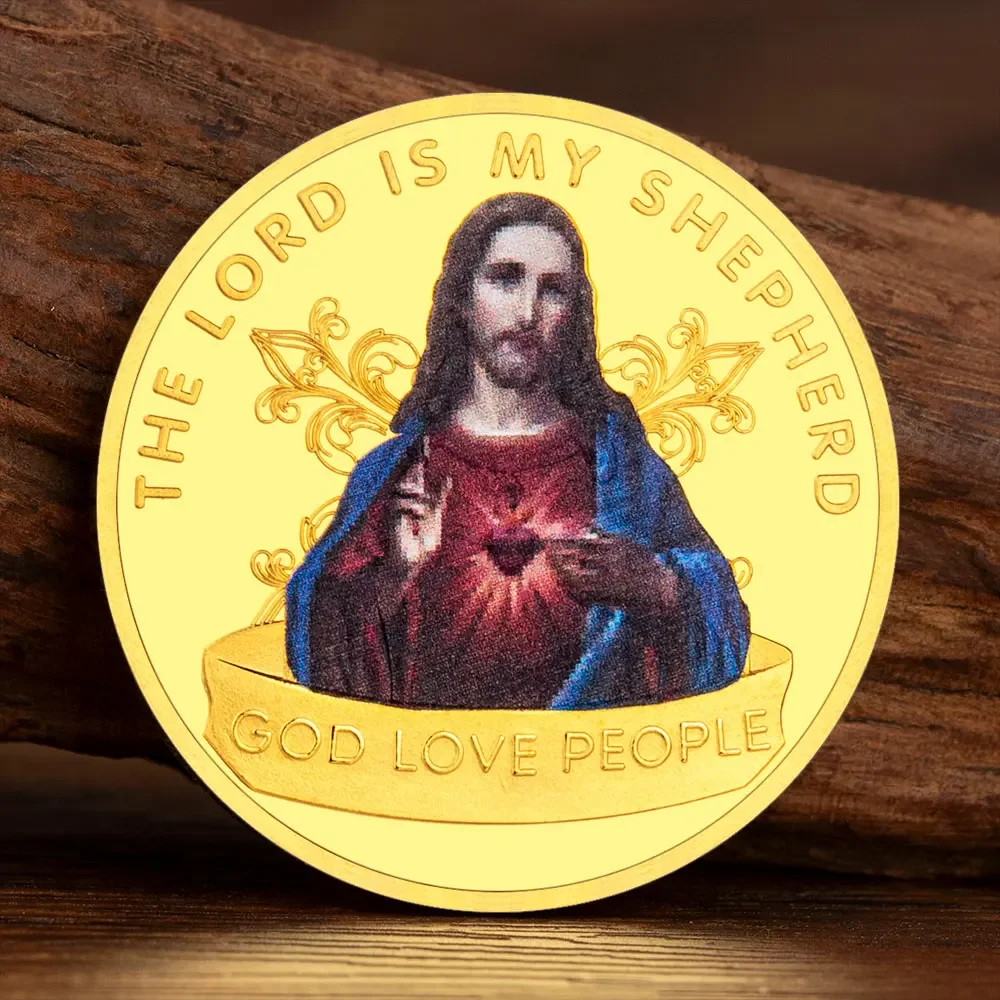 The Cross Golden Plated Souvenir Coin God Love People The Lord Is My Shepherd Christianity Commemorative Coins Gift
