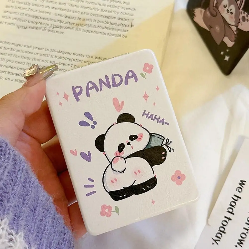 Portátil pu dobrável espelho de maquiagem alta definição dobrável espelho cosmético elegante gato retângulo bolso espelho viagem