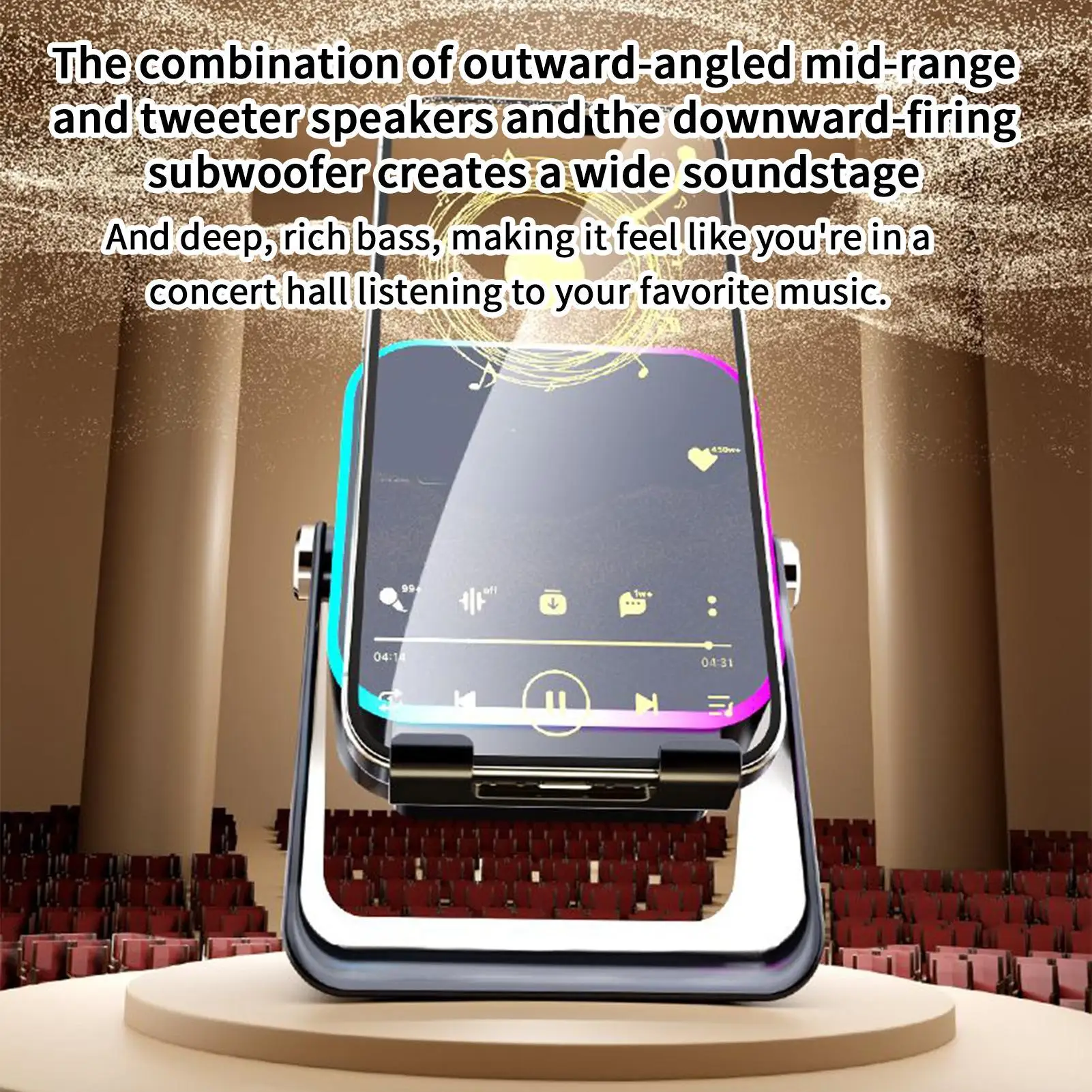 

Индукционный динамик для телефона с подсветкой, складная станция, 10 Вт, держатель для телефона, индукционный кронштейн, динамик для домашнего офиса, путешествий