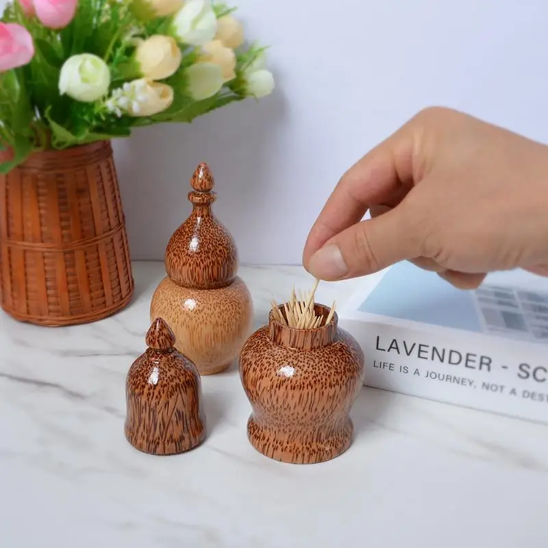 Natural Wood Toothpick Holder With Dustproof Lid Vintage Grain Design For Home Kitchen Dining Table Decor