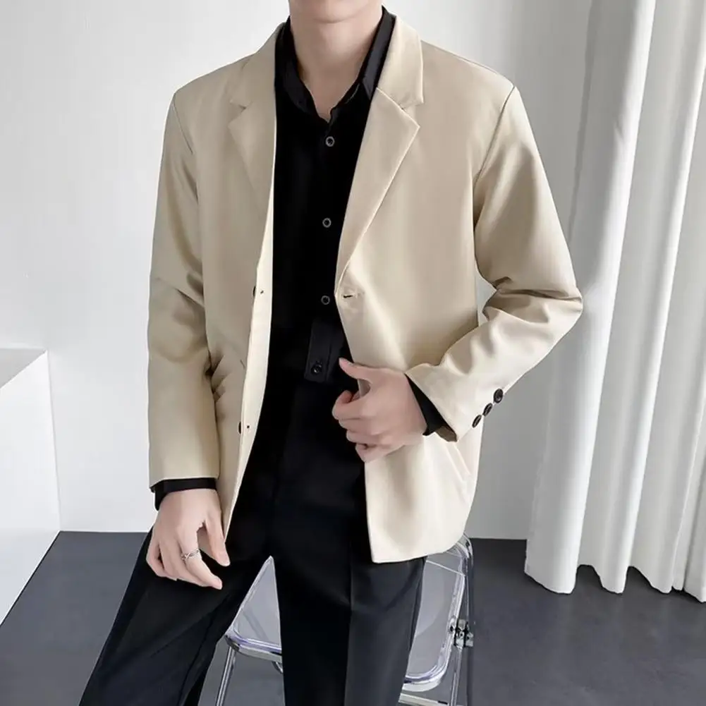 Men Blazer Loose Fine Stitching Suit Jacket Blazer Single-breasted	Turndown Collar Men Suit Jacket Casual Suit Coat For Men