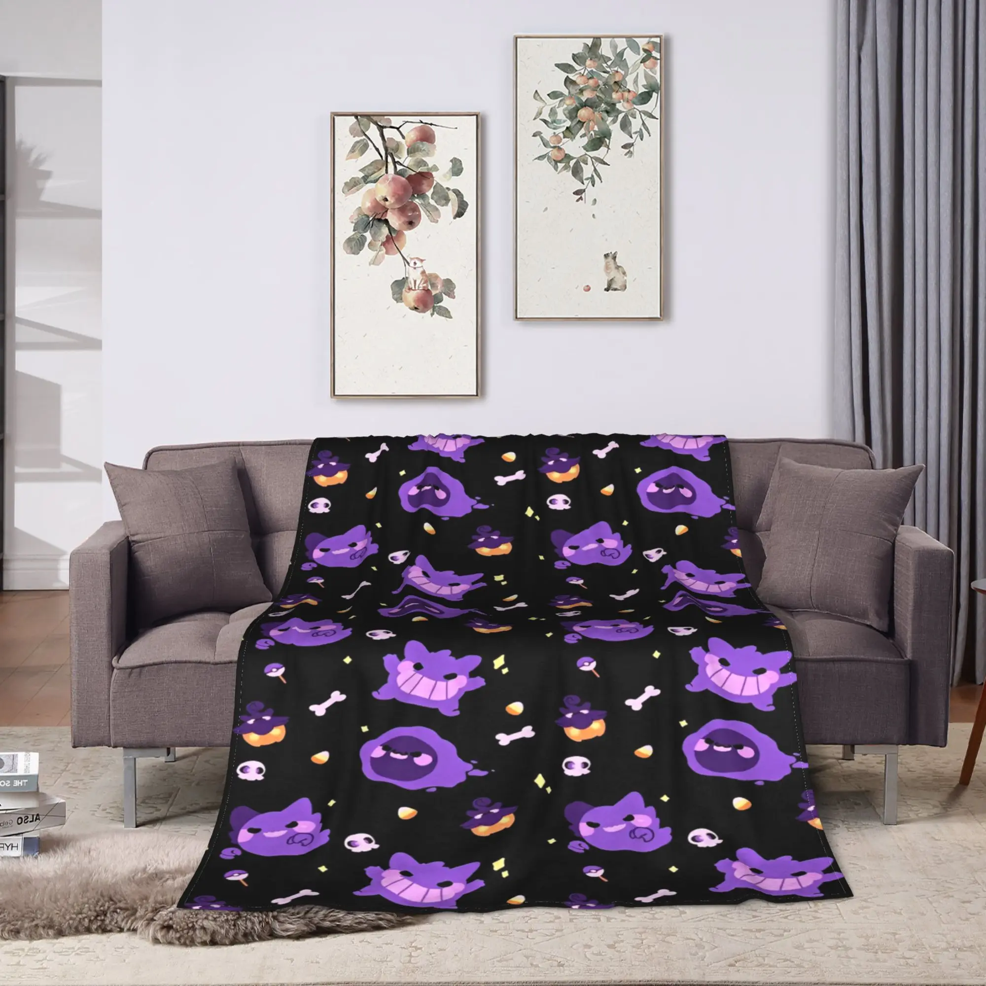 Gengar Purple Dense Pattern Blanket Pokemoned Airplane Travel Flannel Throw Blanket For Couch Bed Soft Warm Bedspread Gift
