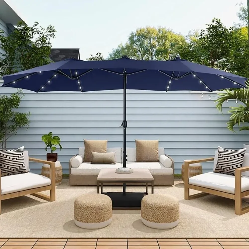 Rectangular Outdoor Umbrella With Base Included Patio Furniture Outdoor Set 15 Ft Extra Large Patio Umbrella With Solar Lights