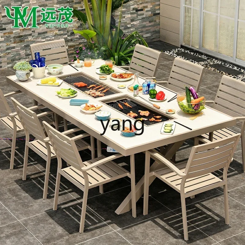 LTT outdoor tables and chairs courtyard aluminum alloy barbecue table outdoor electric grill outdoor tea table