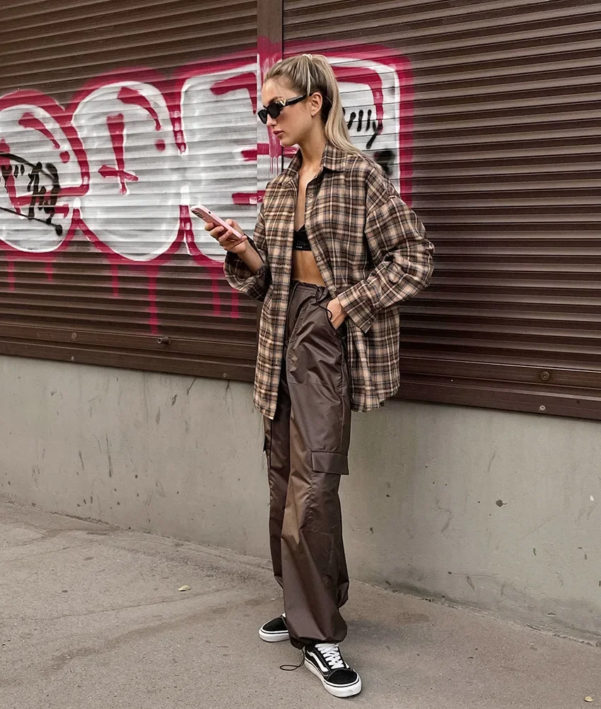 

Весенне-осенняя винтажная клетчатая рубашка, женская блузка с длинным рукавом, свободная однобортная повседневная рубашка