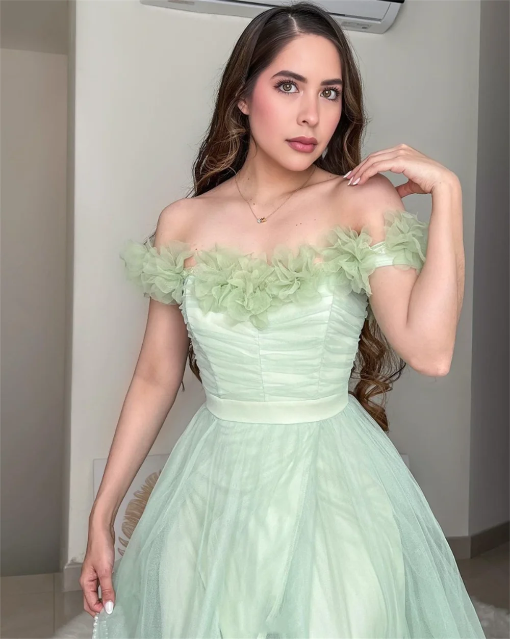 Jessica Light Green Prom Dresses Sweet Handmade Flowers Evening Dresses  Wedding Dress Formal Party Dresses Vestidos De Noche