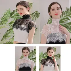 Removable Lace Fake Collar Women's Blouse Shawl Wrap Embroidered Chiffon False Collar Top Scarf Shawl Decoration Clothing