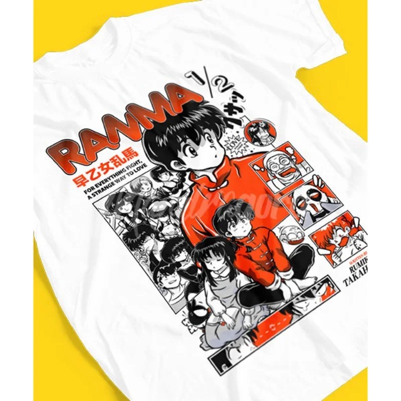 Ranma 1/2 Anime Saotome Ranma Graphic T‑Shirt Vintage Manga Collage Print Men Casual Short Sleeve Unisex Streetwear Tees Tops
