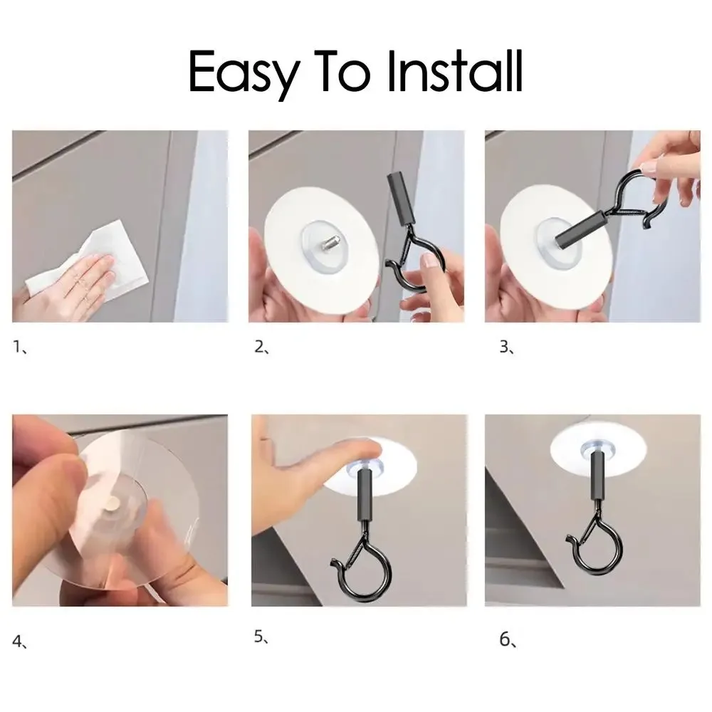 2pcs Safety Self Adhesive Ceiling Hooks Windproof Clasp Design Wall Hooks No-Drill Metal Sticky Eye Hooks LED Light