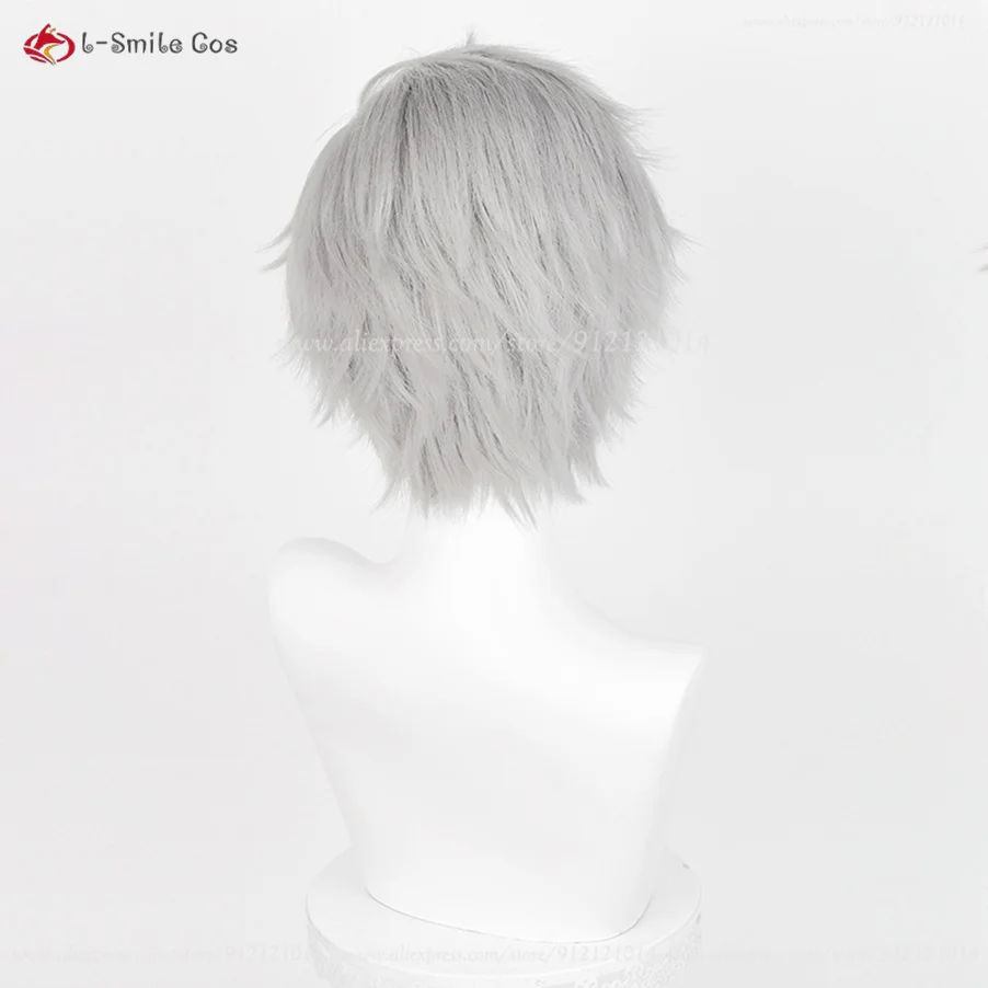 Sylus Cosplay Wig 30cm Short Grey Anime Wigs Heat Resistant Synthetic Hair Halloween Party Wig + Wig Cap