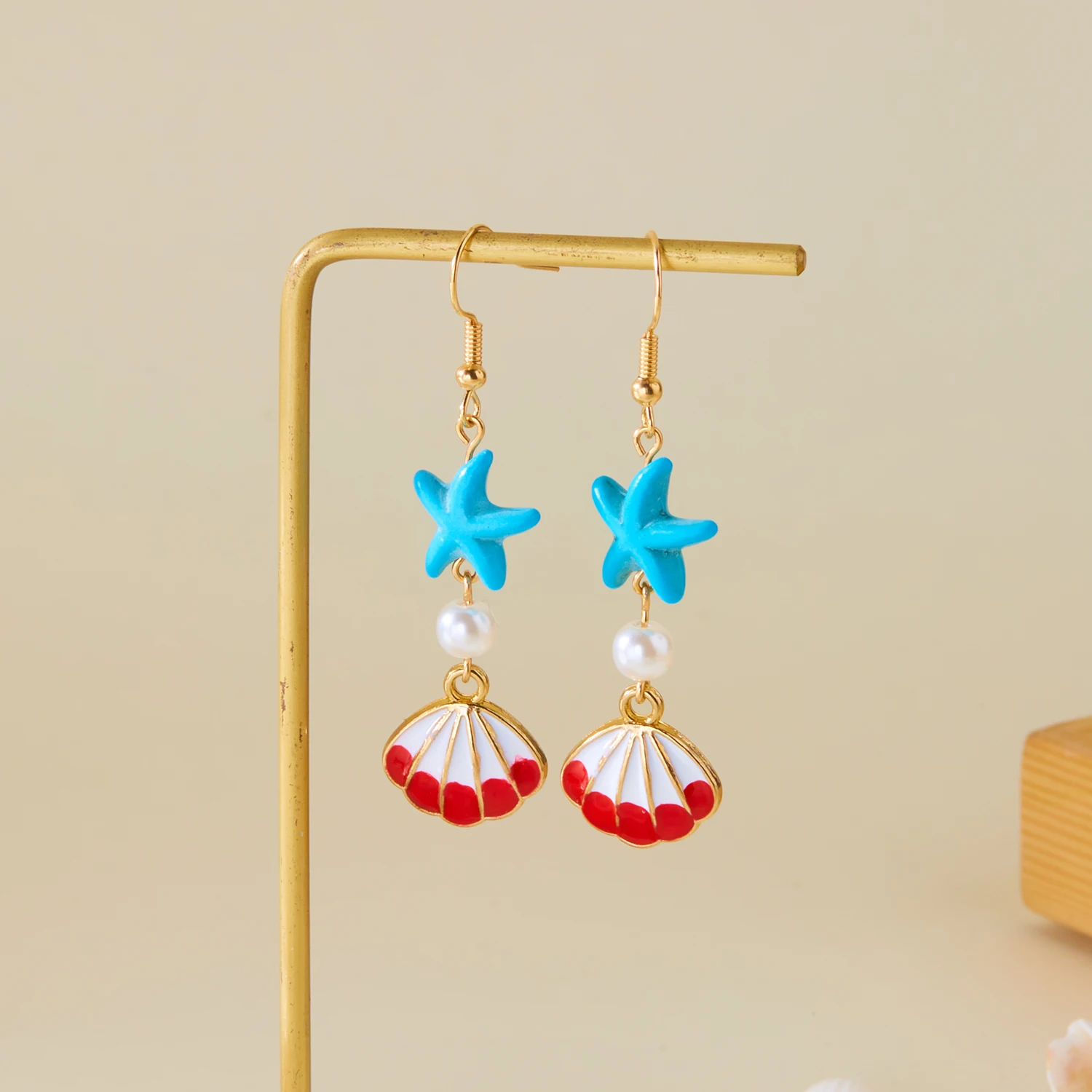 Boho Seestern-Muschel-Ohrhänger für Damen, goldfarben, Sommer-Strand-Ohrringe, Urlaubs- und Strand-Schmuck-Accessoires – Detail 4