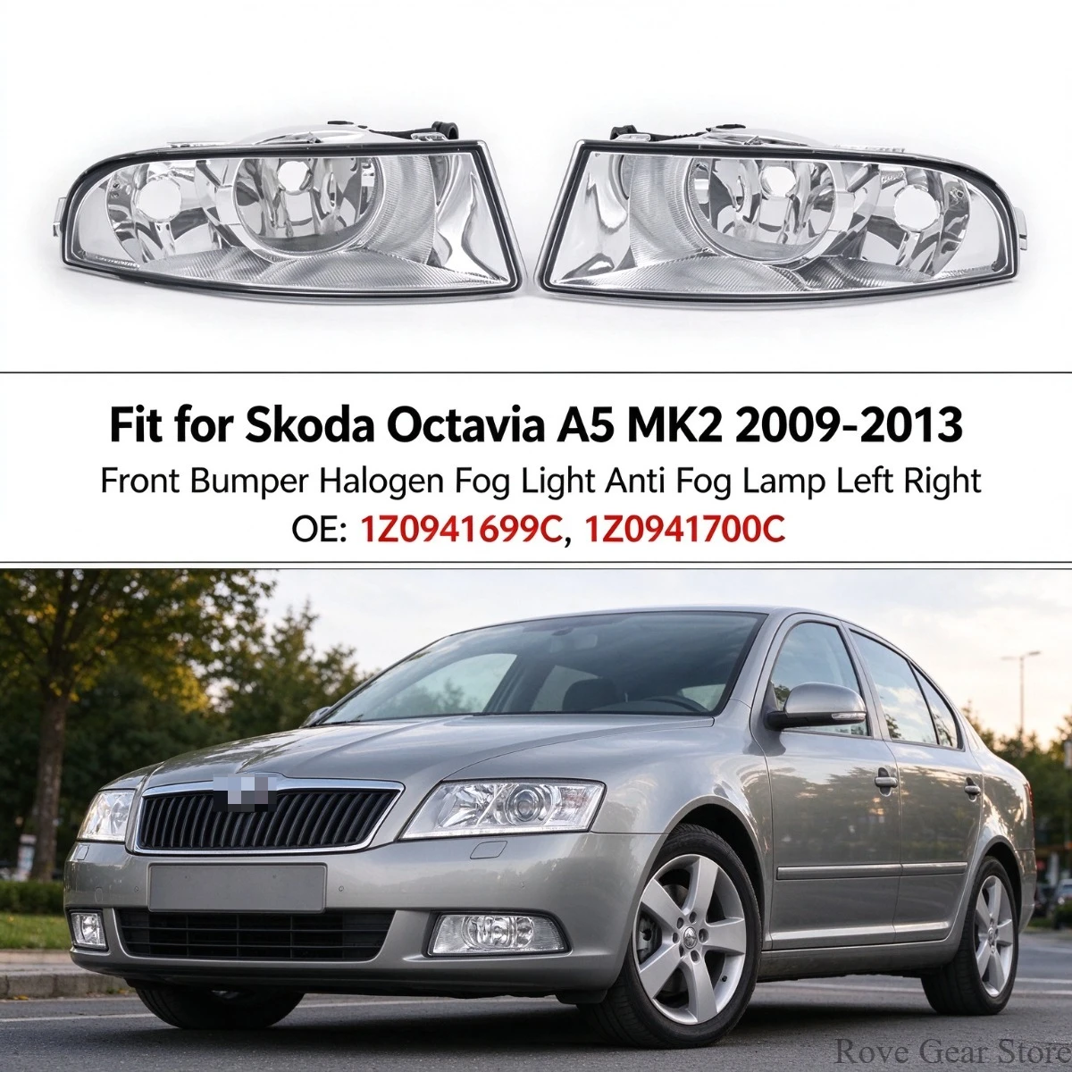 For Skoda Octavia A5 MK2 2009-2013 1Z0941699C 1Z0941700C Front Bumper Halogen Fog Light  Anti Fog Lamp Left Right