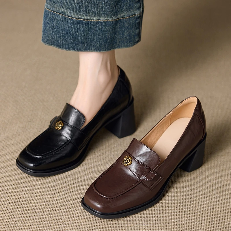 

AIYUQI 2026 Новые женские туфли на высоком каблуке с квадратным носком, слипоны-лоферы, женская обувь больших размеров, нескользящие, для весны и осени