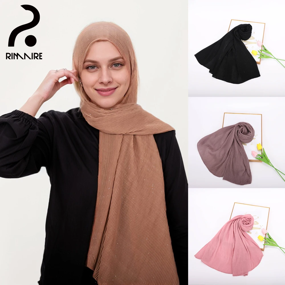 

Khaki Shining Muslim Hijabs for Women High Quality Muslim Turban Ladies Breathable Hair Cover Headwraps Gifts Wholesale RIMAIRE