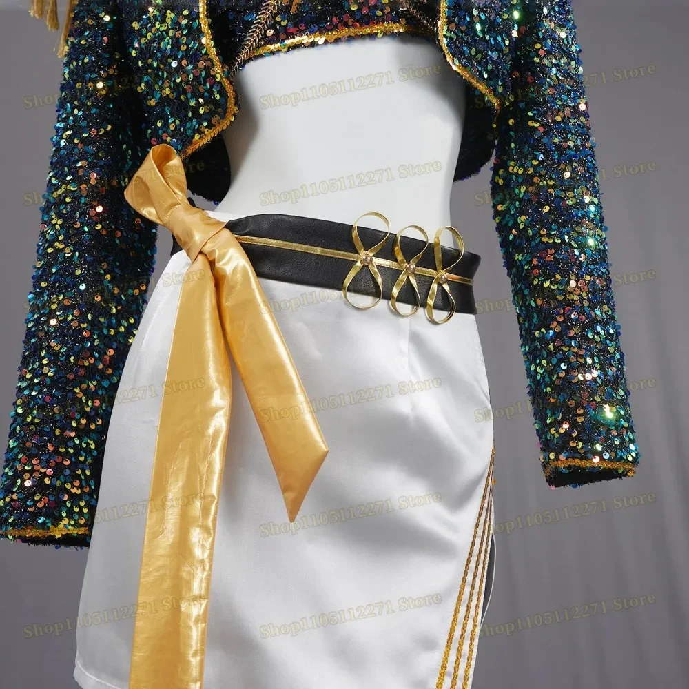 Disfraz de KPop Rumi para mujer, peluca, zapatos, abrigo negro, traje para cantar, disfraz de promoción de canciones, traje de juego de rol para fiesta de Halloween