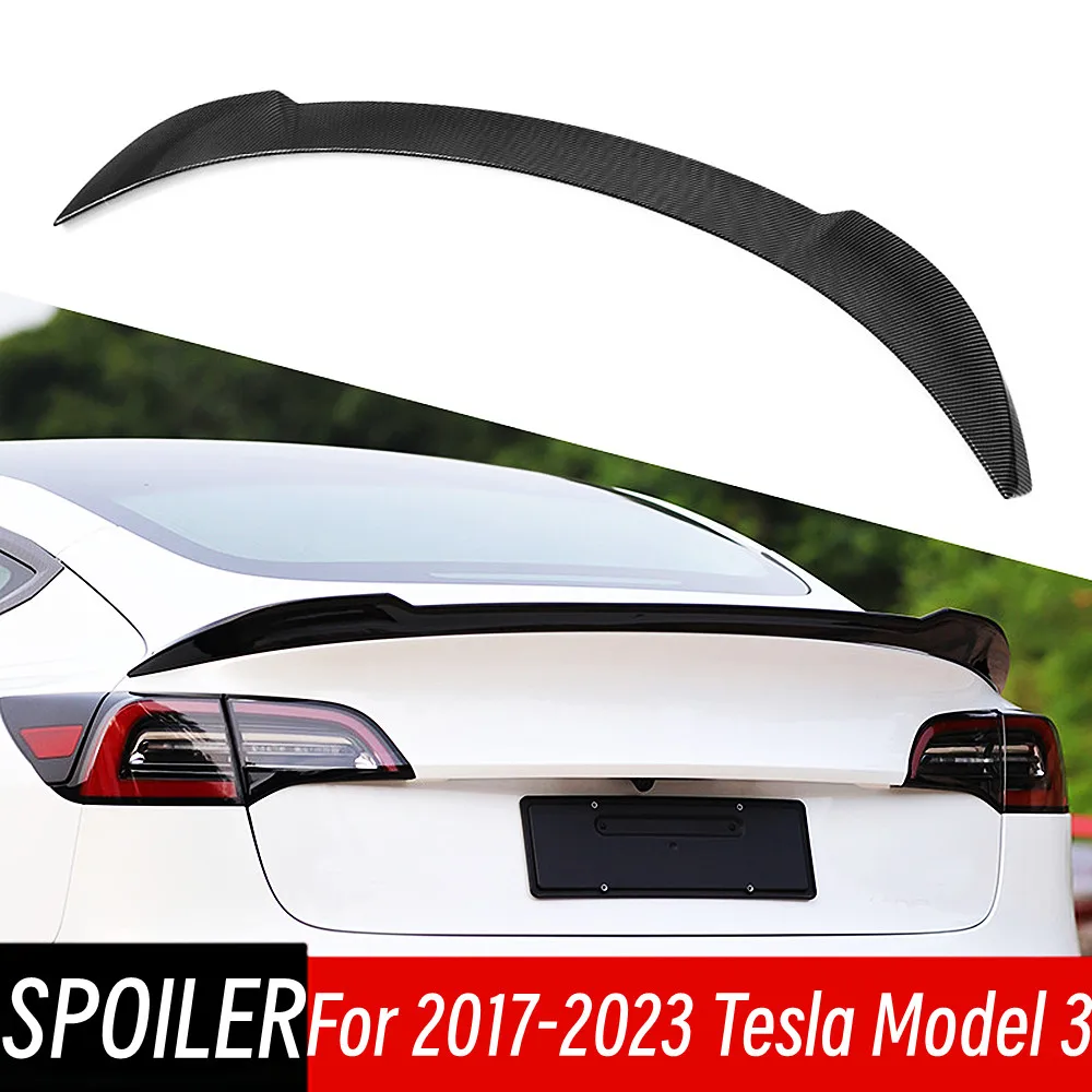 

For Tesla Model 3 2017-2023 Bodykit Car Rear Trunk Lid Lip Spoiler Wings ABS Black Carbon Exterior Tuning Accessories Part