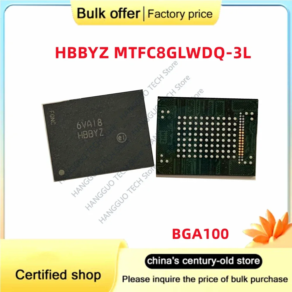 

Original MTFC8GLWDQ-3L HBBAC HBBYZ MTFC8GLWDQ-3L BGA100 Memory IC chip