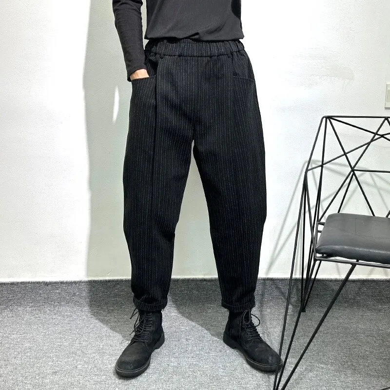 Avant-Garde Striped Casual Pants Men's Spring Concise High-Grade Tooling Retro Design Loose Non-Ironing Versatile Ankle-Banded