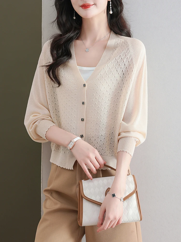

High Quality Sunscreen Knitted Sweater for Women's Outerwear Cover Up Short Ice Silk Air-conditioned Shirt, Summer Cardigan Thin