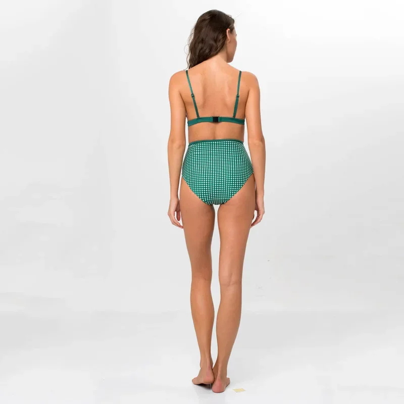 مثير بيكيني 2026 جديد ملابس السباحة النسائية الأخضر فحص الرسن الرقبة ثونغ البيكينيات مجموعات الصيف بحر لباس سباحة