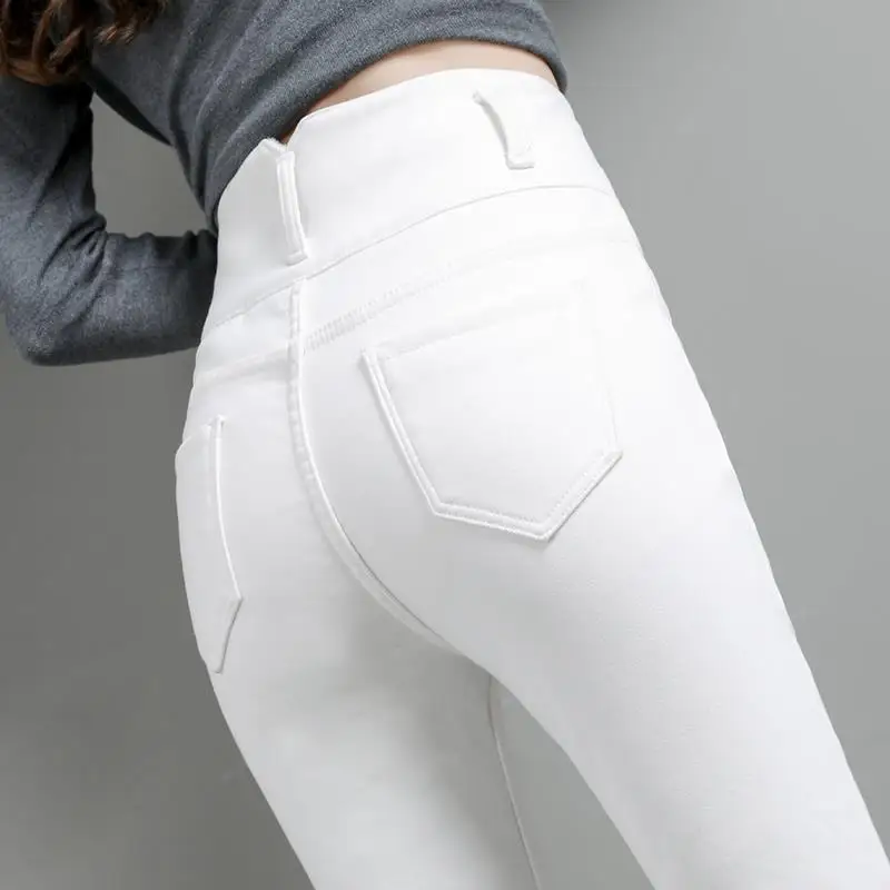 Plus Size 5XL High Waist Button Skinny Jeans White Black Pencil Pants Women Large Size Denim Leggings Leggings Slim Chic New