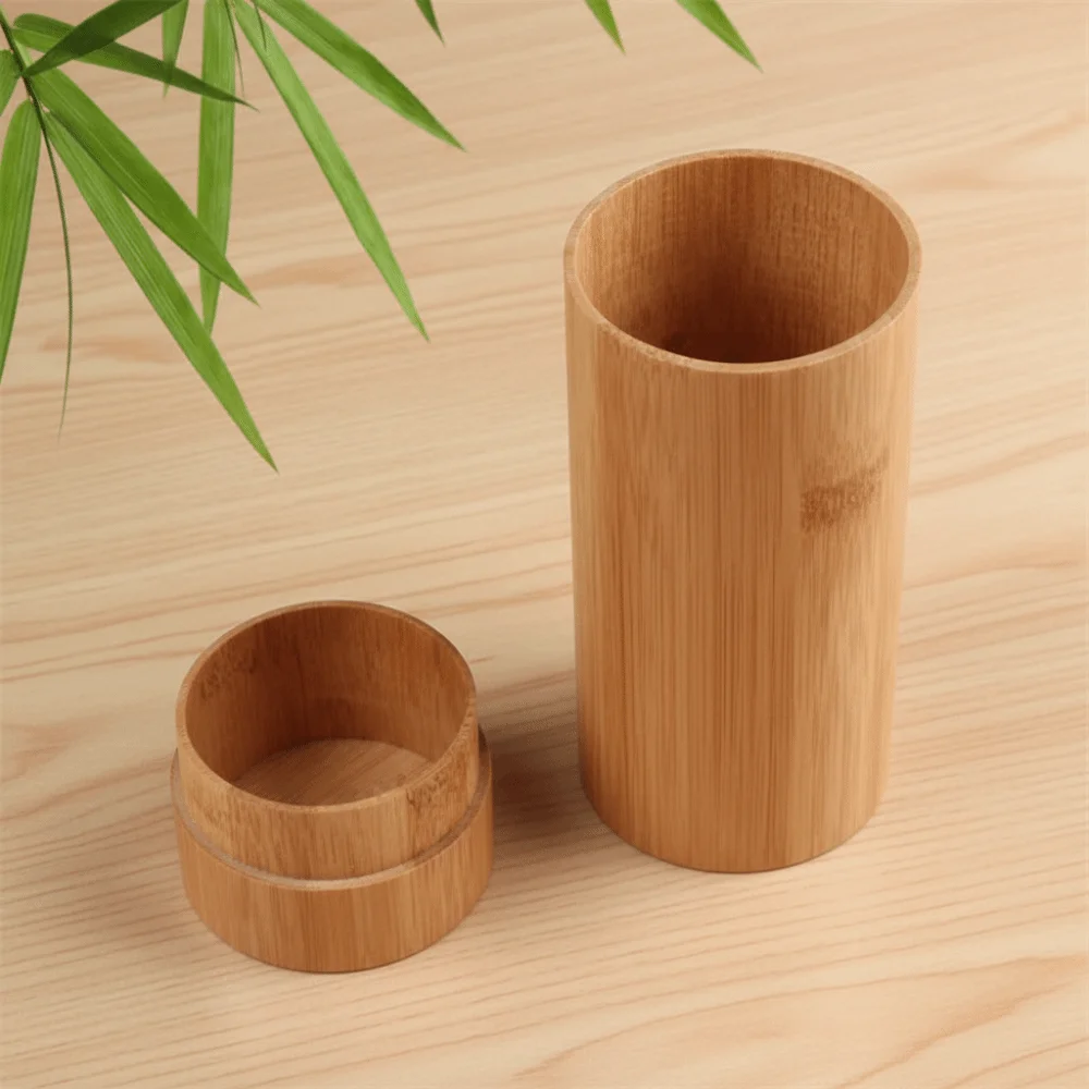 Natural Wood Bamboo Glasses Case Column Shape Retro Brown Wooden Sunglasses Box Biodegradable Smooth Finish