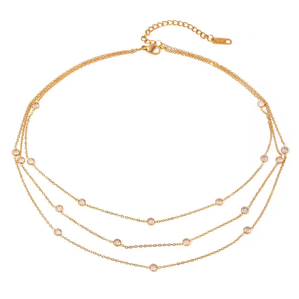 Jewelryposter-女性のための酸化不可能な金属ネックレス,キュービックジルコニア,キャスト,多層,気質,新しいデザイン