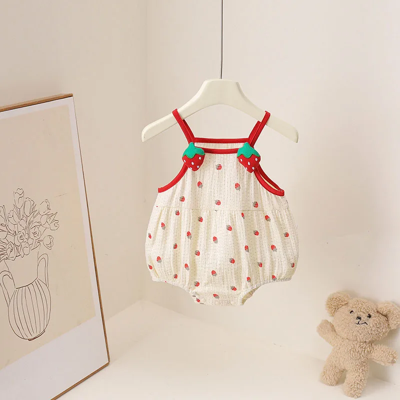 MILANCEL Summer Baby Bodysuit 3-24M Cartoon Strawberry Girls Jumpsuit Sweet Breathable Toddler One Piece Cute Infant Clothes