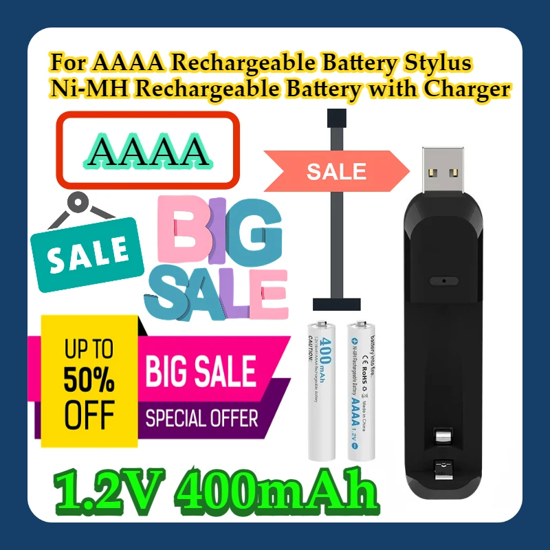 

2pcs For AAAA Rechargeable Battery Stylus 1.2V 400mAh AAAA Ni-MH Rechargeable Battery with Charger